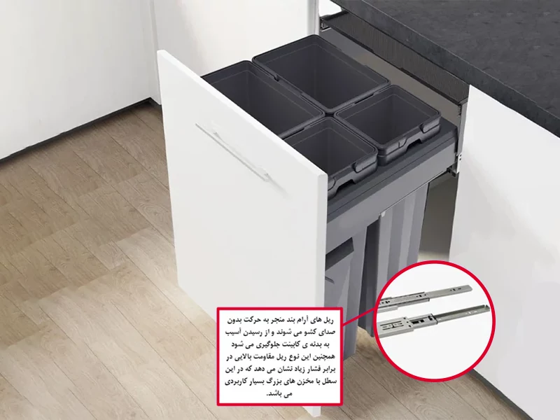 ریل سطل آشغال تو کابینتی چهارمخزن ریلی ملونی مدل 9022
