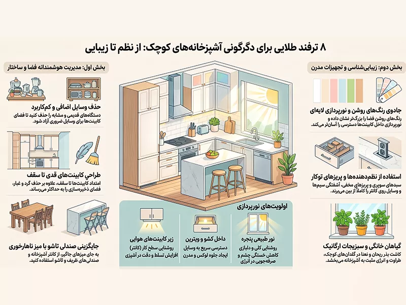 8 ترفند طلایی برای طراحی آشپزخانه کوچک