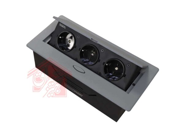 پریز روی صفحه کابینت سه سوکت تیسا رنگ دودی