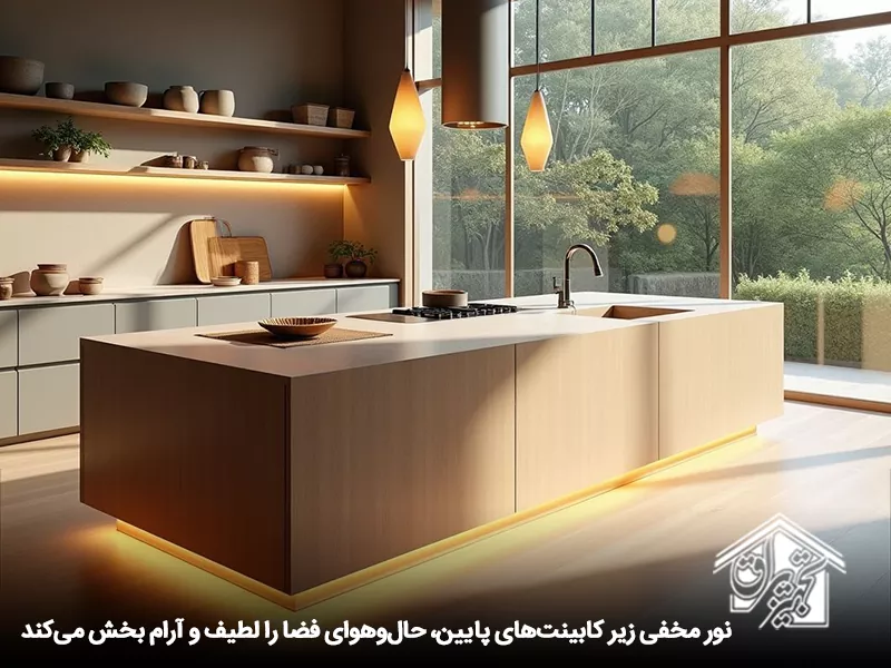 نور مخفی در زیر کابینتهای زمینی