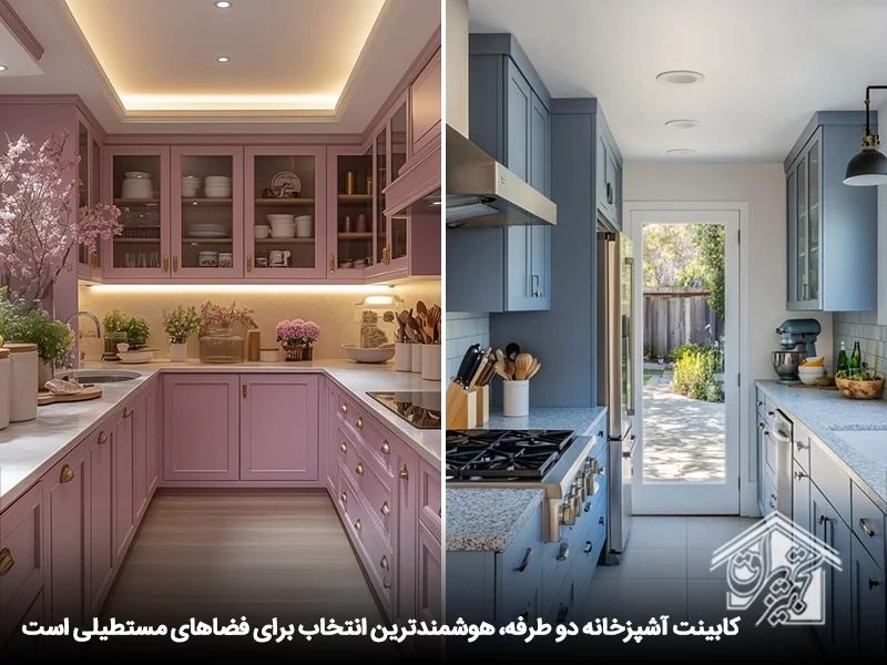 طراحی کابینت آشپزخانه دو طرفه