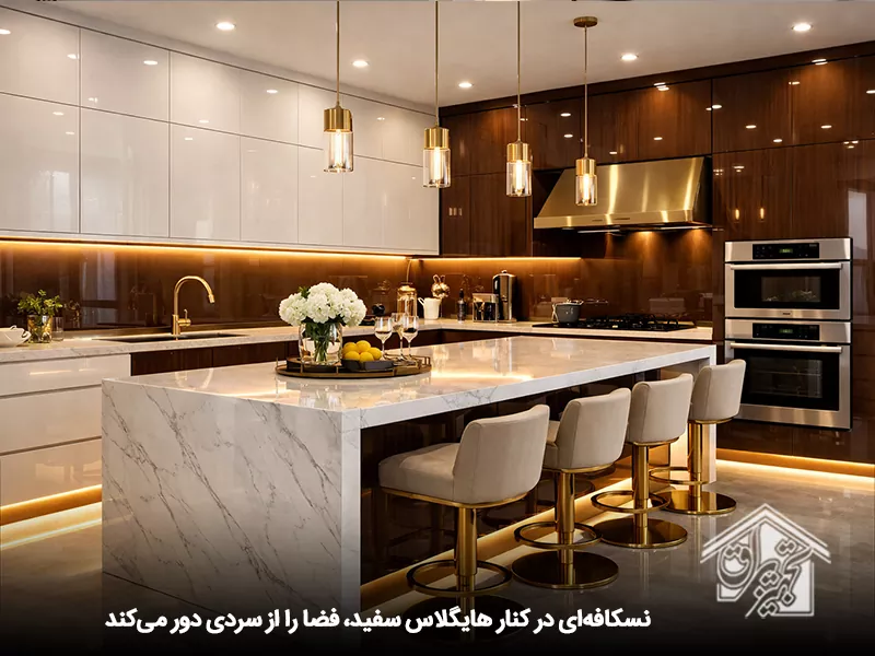 کابینت های گلاس سفید نسکافه ای