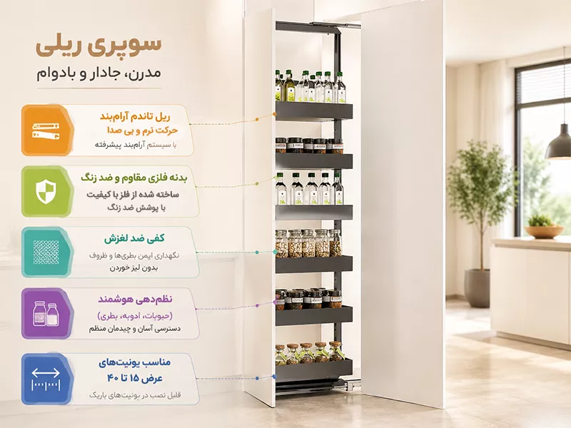 سبد سوپری ایستاده ریل از بغل اسلیم آرام بند فانتونی