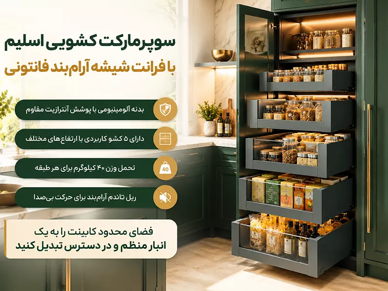 سوپرمارکت کشویی اسلیم با فرانت شیشه آرام بند فانتونی