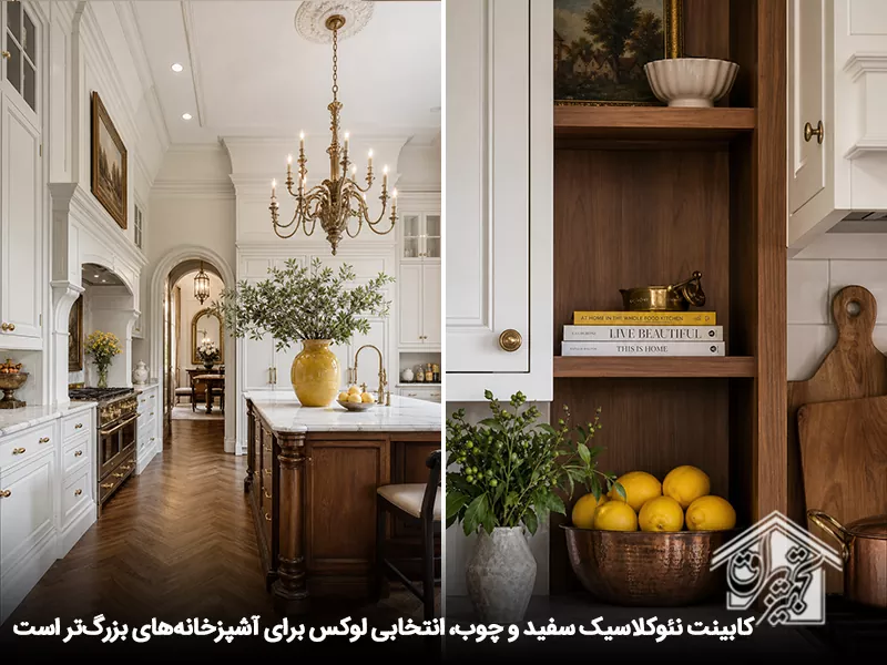 کابینت نئوکلاسیک سفید و چوب