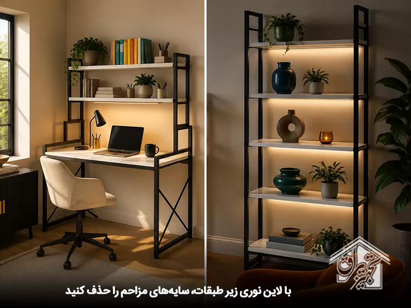 لاین نوری زیر طبقات میز تحریر و کتابخانه