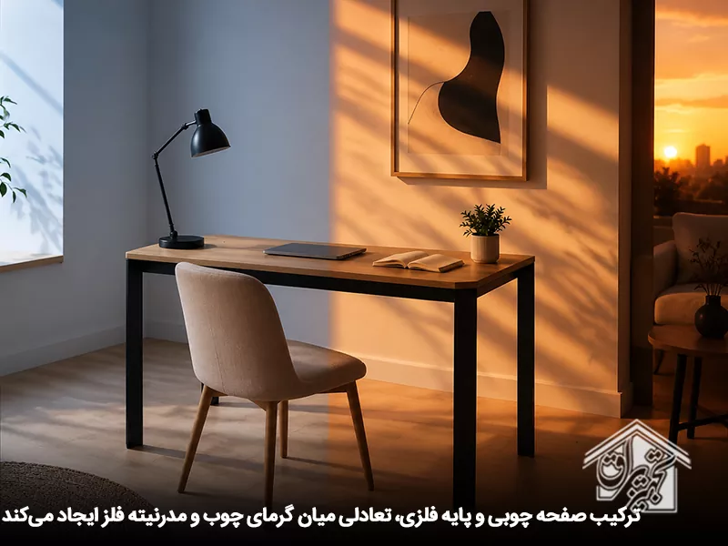 میز ساده با ترکیب صفحه چوبی و پایه فلزی