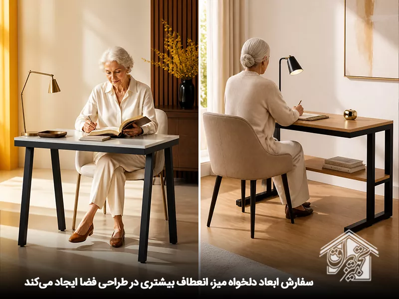 سفارش ابعاد دلخواه میز تحریر چوب و فلز