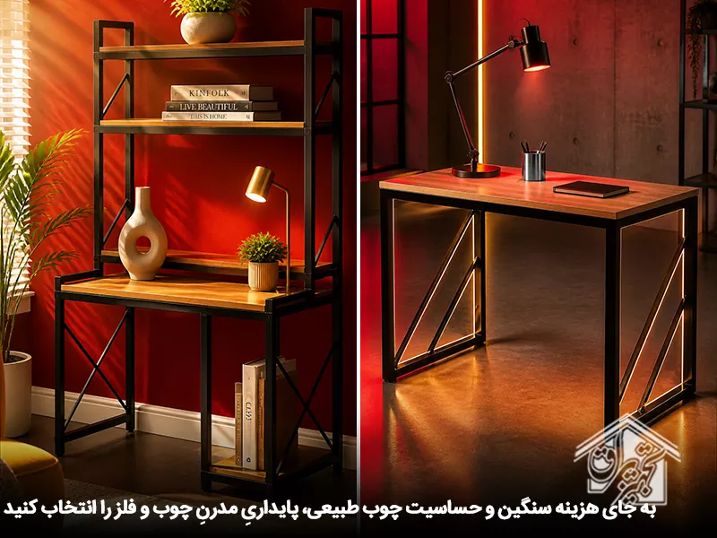 پایداری مدرن میز تحریر چوب و فلز