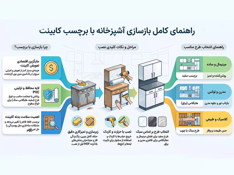 راهنمای بازسازی کابینت با برچسب