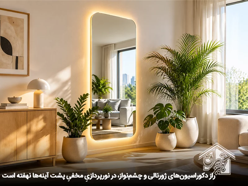 دکوراسیون زورنالی با سنسور تاچ اینه و آینه بک لایت