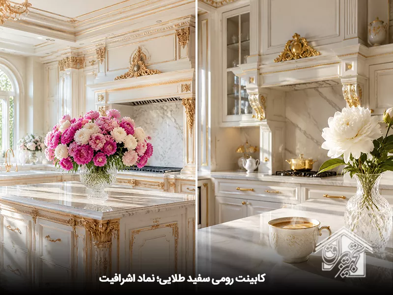 کابینت رومی سفید طلایی