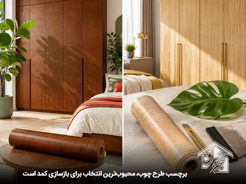 برچسب کمد دیواری طرح چوب