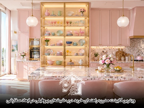 ویترین کابینت مدرن؛ راهنمای خرید درب شیشه‌ای پروفیلی در ابعاد سفارشی