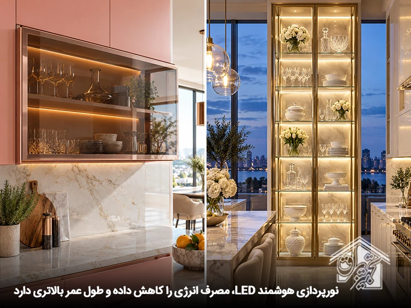 نورپردازی شیشه ویترین کابینت